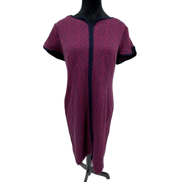Talbots Ponte Midi Dress Zip Contrast Zip Career‎ Stretch Short Sleeve Knit 12P - Picture 1 of 8